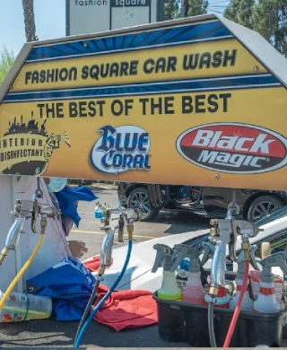 Fashion Square Car Wash detailing station with Blue Coral and Black Magic car care products